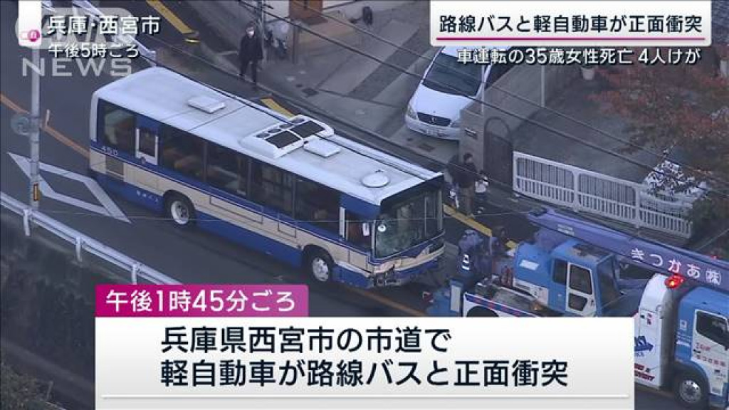 オファー バスと軽乗用車が正面衝突